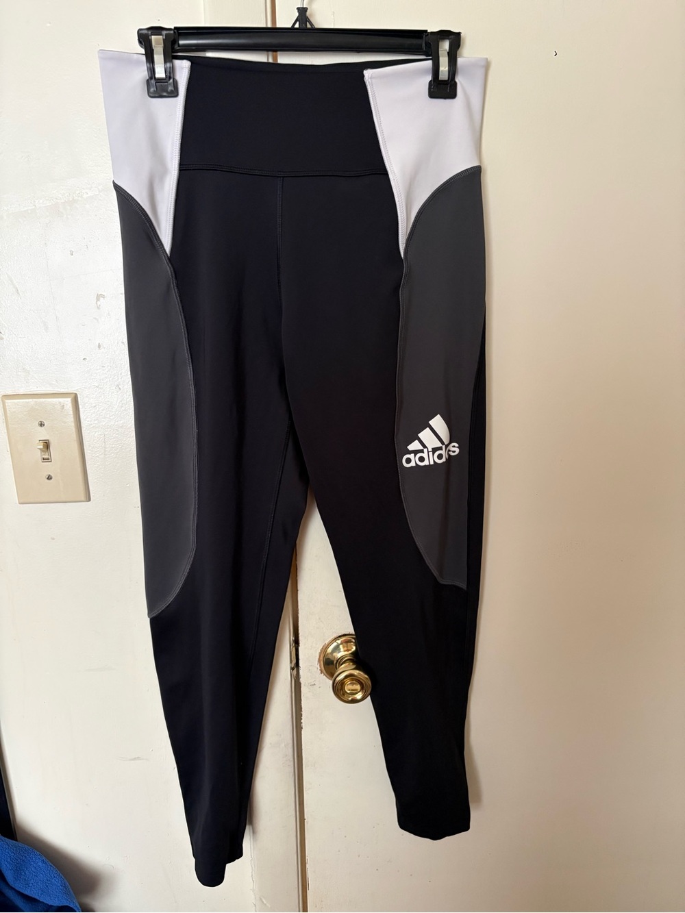 adidas Black and White Athletic Leggings with Contrast Waistband